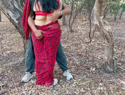 Super-fucking-hot Indian wifey with pal gets tough fucky-fucky in public & inhales firm in saree